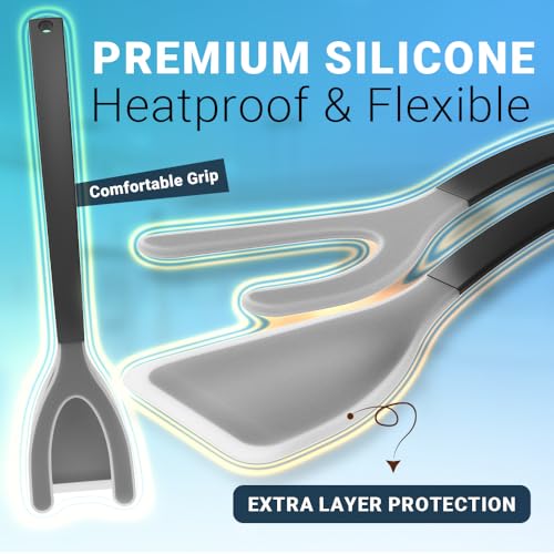 ZONZEST Silicone Egg Flipper Spatula Tongs Set of 1 NonStick 2in1 Grip Flip Kitchen Tongs for Pancakes Fish Eggs and More Heat Resistant Cooking Tool Black Black - Image 3