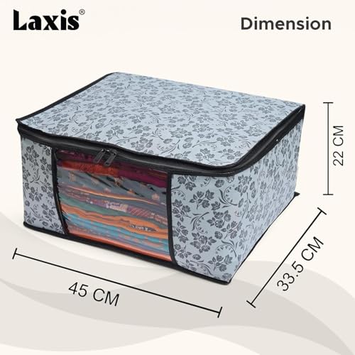 LAXIS® Saree Covers With Zip Non-Woven Printed Saree Cover/Saree Organizer For Wardrobe/Cloth Storage With Transparent Window/Saree Bags Storage/Clothes Organizer (Grey- Pack of 3) - Image 2