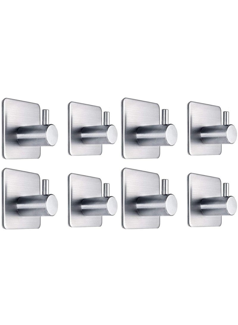 8 Pack Wall Hooks, 304 Stainless Steel Adhesive Hanging Hooks, No-Drill Heavy Duty Waterproof Towel Hook Robe Hanger for Home Kitchen Bathroom Office (Silver / 8pcs) - Image 1