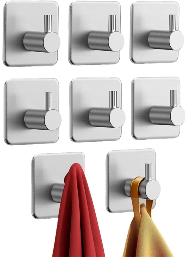 8 Pack Wall Hooks, 304 Stainless Steel Adhesive Hanging Hooks, No-Drill Heavy Duty Waterproof Towel Hook Robe Hanger for Home Kitchen Bathroom Office (Silver / 8pcs) - Image 2