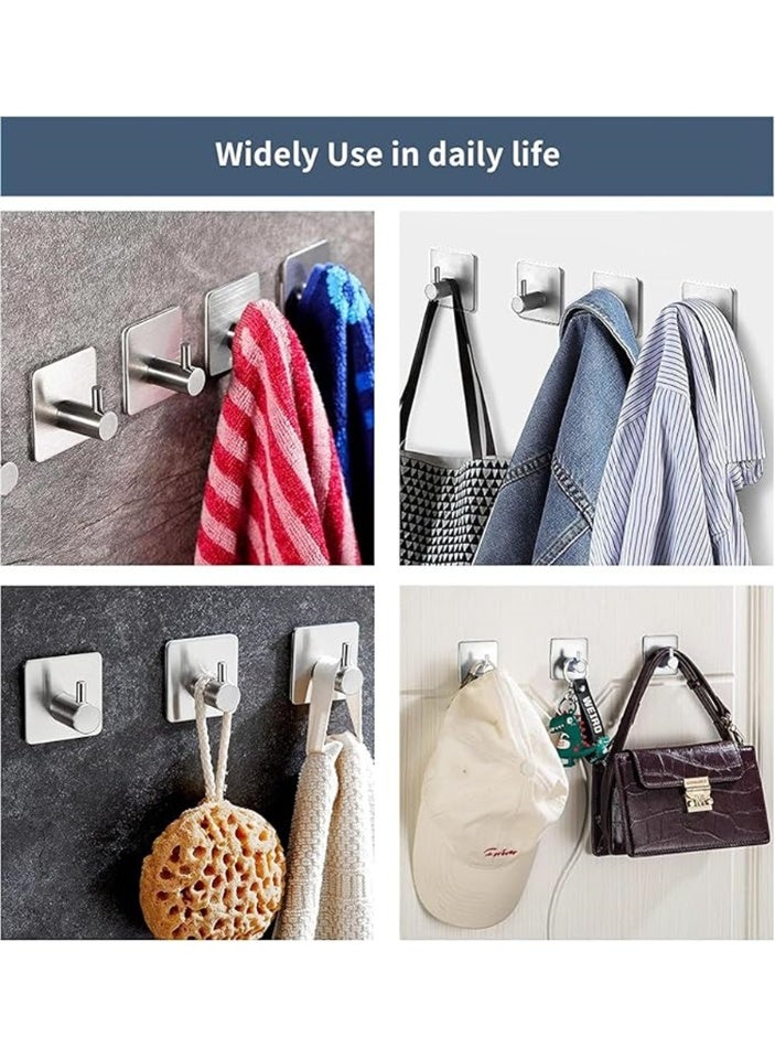 8 Pack Wall Hooks, 304 Stainless Steel Adhesive Hanging Hooks, No-Drill Heavy Duty Waterproof Towel Hook Robe Hanger for Home Kitchen Bathroom Office (Silver / 8pcs) - Image 3