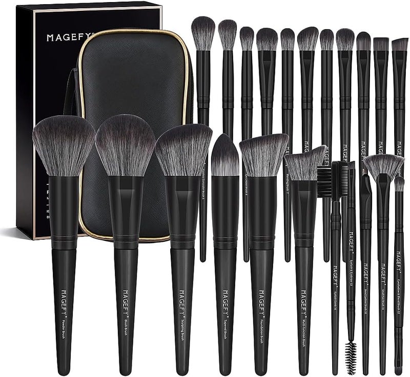 MAGEFY 22 Pcs Makeup Brushes with Case, Professional Makeup Brush Set Face Foundation Brushes Blending Powder Blush Eyeshadow Brushes Christmas Gift for Women Girls（Black) - Image 1