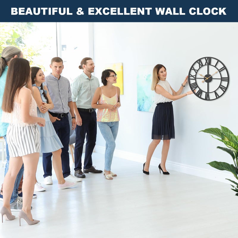 Pytha Sight 30 Inch Extra Large Giant Wall Clock,Oversized Round Silent Vintage Industrial Black Metal Farmhouse Big Roman Numeral Wall Clocks for Living Room,Kitchen,Bedroom Home Decor - Image 3