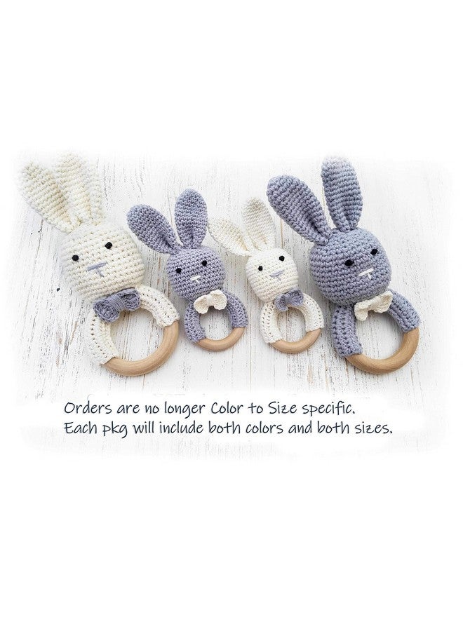 Mali Wear Natural Wooden Baby Toys Cotton Crochet Bunny Teething Ring Teether Rattle Set Of 2 Newborn Unisex Baby (Grey Mama White Baby) - Image 2
