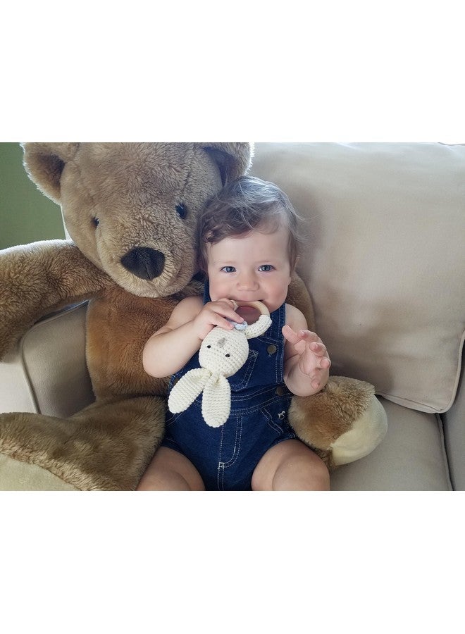 Mali Wear Natural Wooden Baby Toys Cotton Crochet Bunny Teething Ring Teether Rattle Set Of 2 Newborn Unisex Baby (Grey Mama White Baby) - Image 3