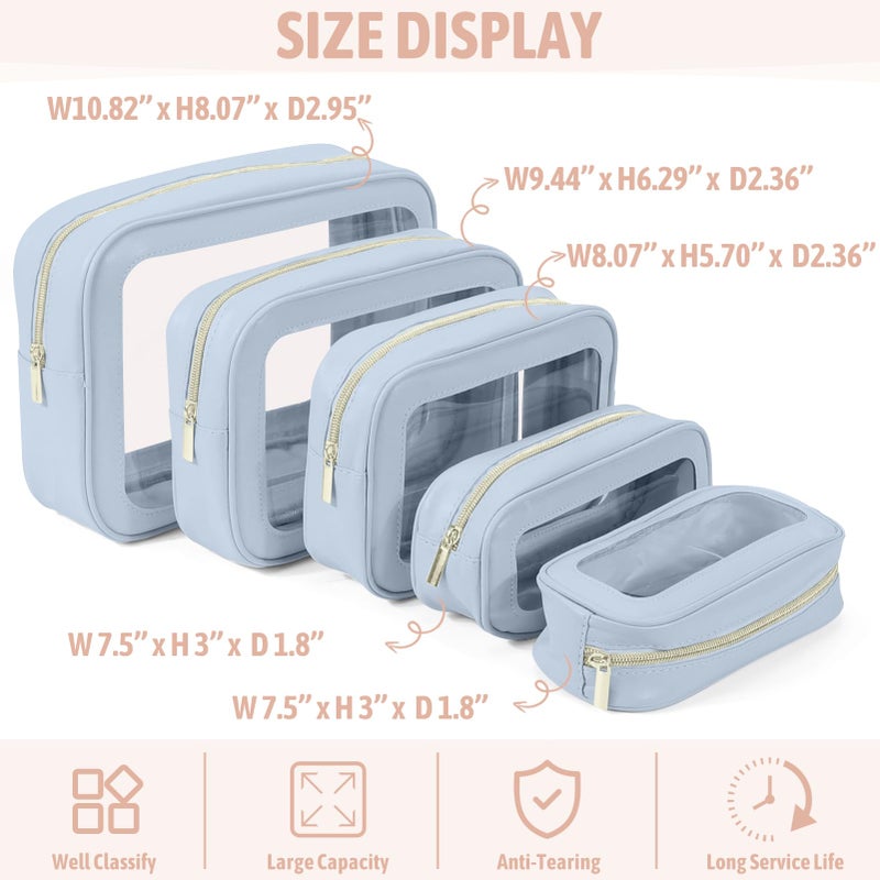 YOPCDJ 5PCS Clear Toiletry Bag,TSA Approved Travel Makeup Pouch with Zipper for Cosmetics and Toiletriesï¼ŒDiaper Bag Organizer Pouch Setï¼ŒWomen's Purse Organizer and Clear Car Bag - Image 3