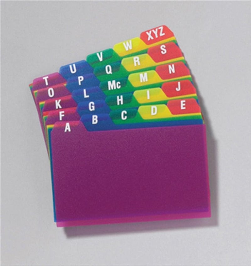 Durable Poly A-Z Card Guides, 1/5-Cut Top Tab, A to Z, 3 x 5, Assorted Colors, 25/Set
