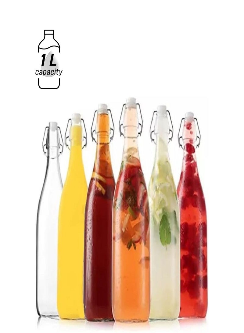 Reusable Water Bottle with Flip Lid 1000ml/33oz (6pcs) Great Clear Bottle for Oils, Vinegar, Beverages, Homemade Juices and Water 1L (6pcs) - Image 1