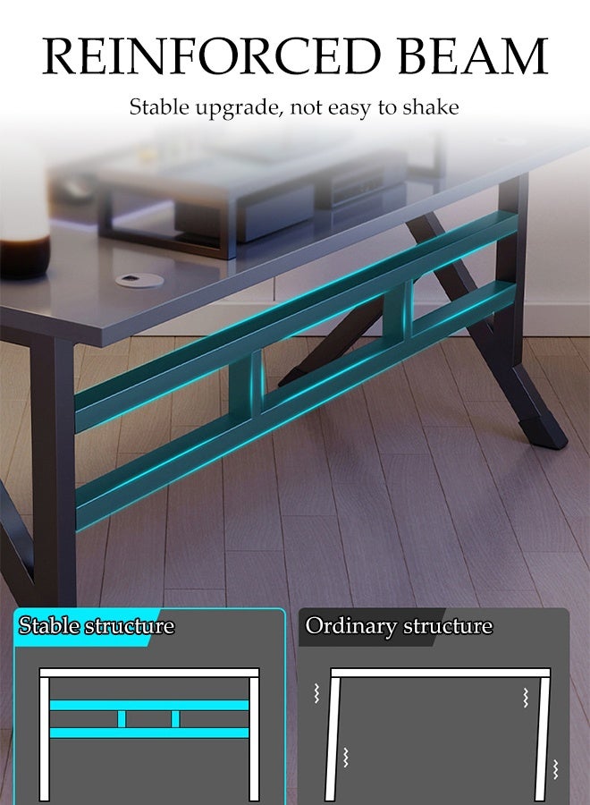 Spides Gaming Desk Double K Shape Design Computer Desk Ergonomic PC Desktop Computer Table Carbon Fiber Lines Desktop Home Office Workstation Computer Desk for Home Office Study - Image 4