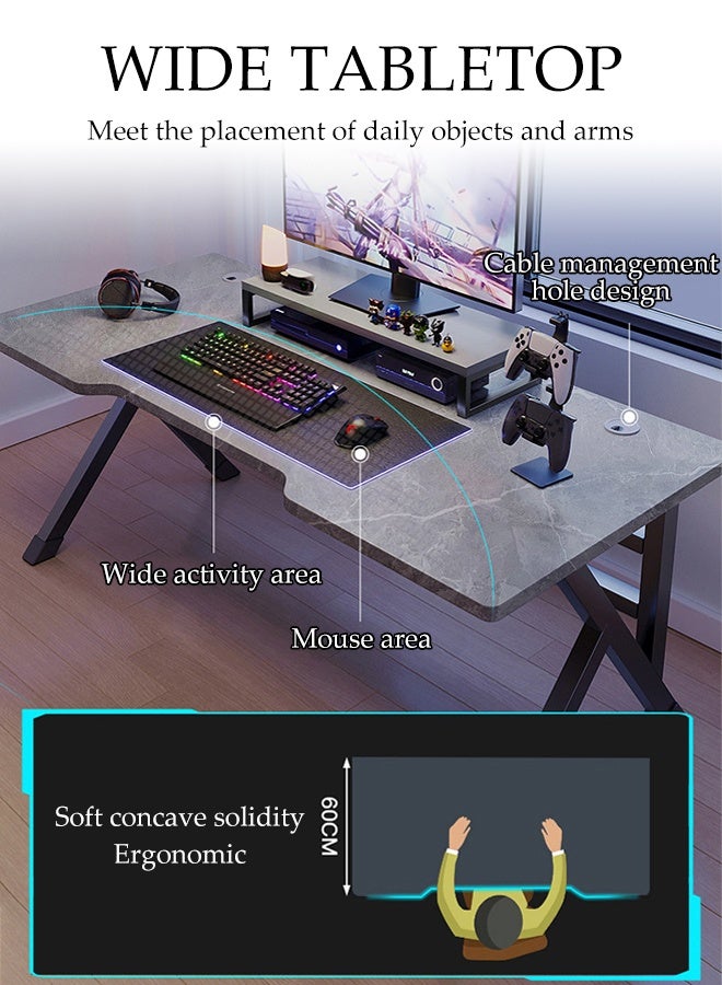 Spides Gaming Desk Double K Shape Design Computer Desk Ergonomic PC Desktop Computer Table Carbon Fiber Lines Desktop Home Office Workstation Computer Desk for Home Office Study - Image 2