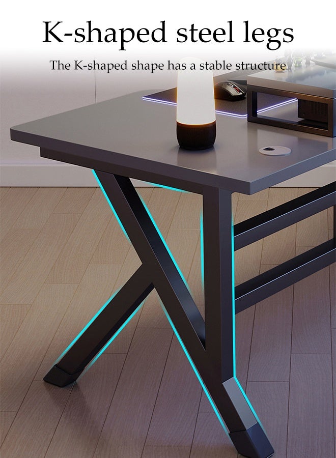 Spides Gaming Desk Double K Shape Design Computer Desk Ergonomic PC Desktop Computer Table Carbon Fiber Lines Desktop Home Office Workstation Computer Desk for Home Office Study - Image 5
