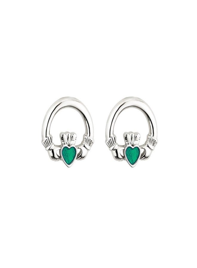 TARA Claddagh Earrings Rhodium Plate & Enamel Made in Ireland - Image 1