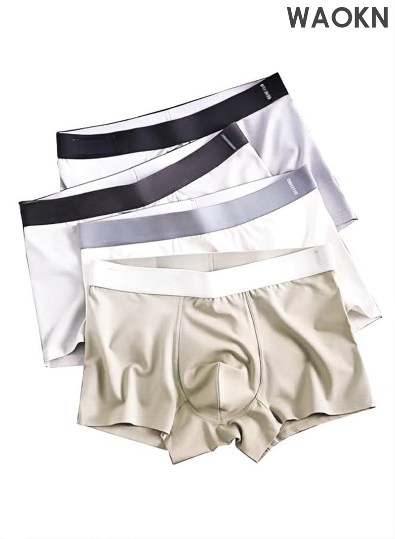 WAOKN 4-piece men's flat underwear, breathable and elastic cotton moisture absorbing underwear, simple and atmospheric design, modern fit low waist underwear, seamless men's flat underwear, comfortable and breathable fabric without tightness. - Image 1