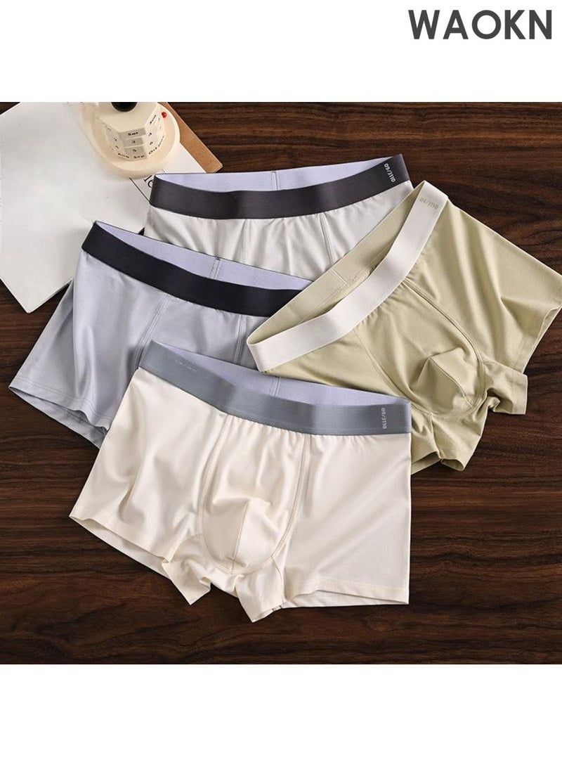 WAOKN 4-piece men's flat underwear, breathable and elastic cotton moisture absorbing underwear, simple and atmospheric design, modern fit low waist underwear, seamless men's flat underwear, comfortable and breathable fabric without tightness. - Image 2