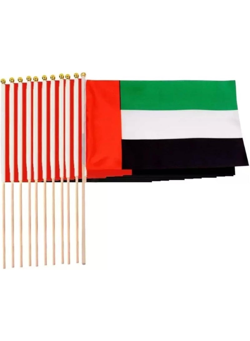 Genzy UAE National Flag Set (12 Pieces) – 14x21cm Mini Handheld Flags for National Day, Parades, Parties & Outdoor Use - Image 1