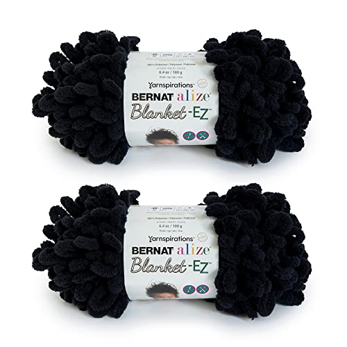 Bernat Alize Blanket-EZ Super Soft Looped Yarn for Beginners, Hand Knitting- No Needles or Hooks Needed, Black, 2 Pack - Image 1