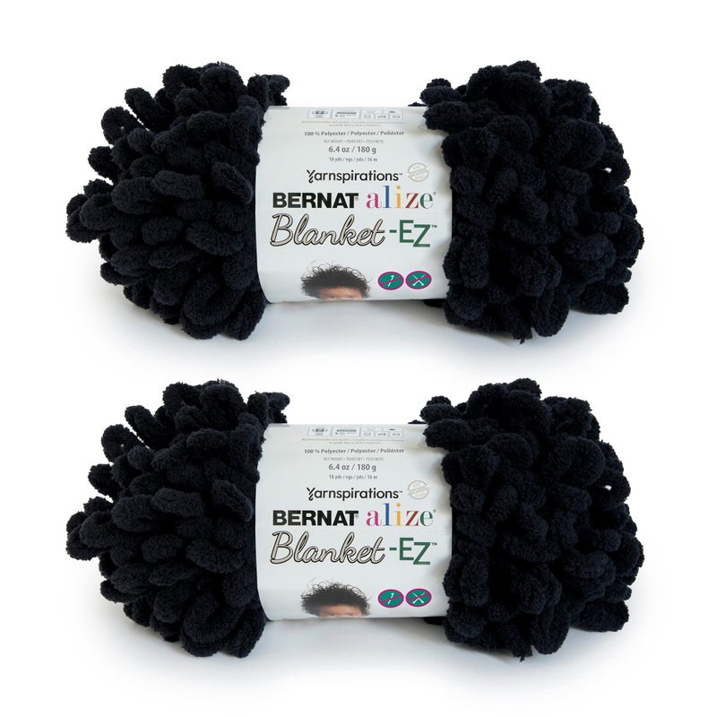 Bernat Alize Blanket-EZ Super Soft Looped Yarn for Beginners, Hand Knitting- No Needles or Hooks Needed, Black, 2 Pack - Image 2
