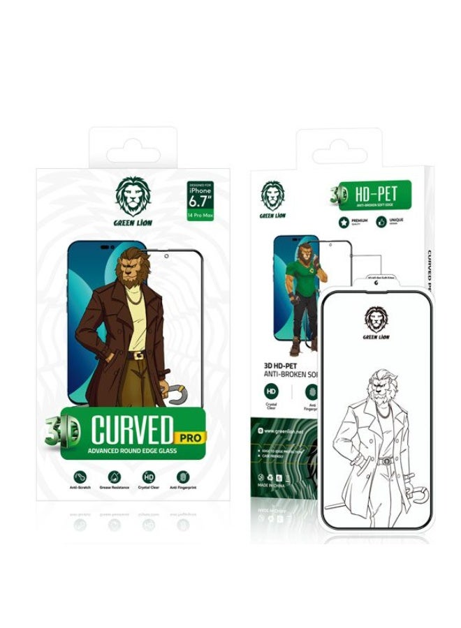 Green Lion 3D Curved Pro Tempered Glass for iPhone 14 Pro Max - Clear - Image 3