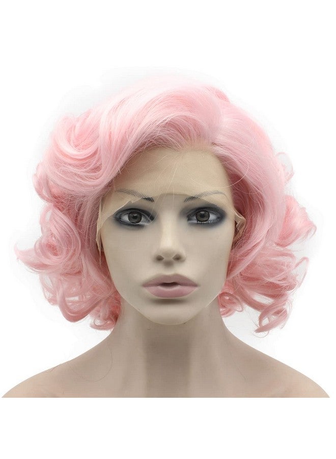 MX angel Mxangel Heat Friendly Synthetic Hair Lace Front Pink Short Curly Wig - Image 2