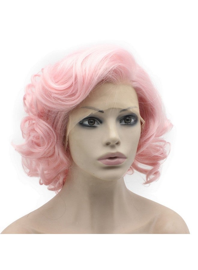 MX angel Mxangel Heat Friendly Synthetic Hair Lace Front Pink Short Curly Wig - Image 3