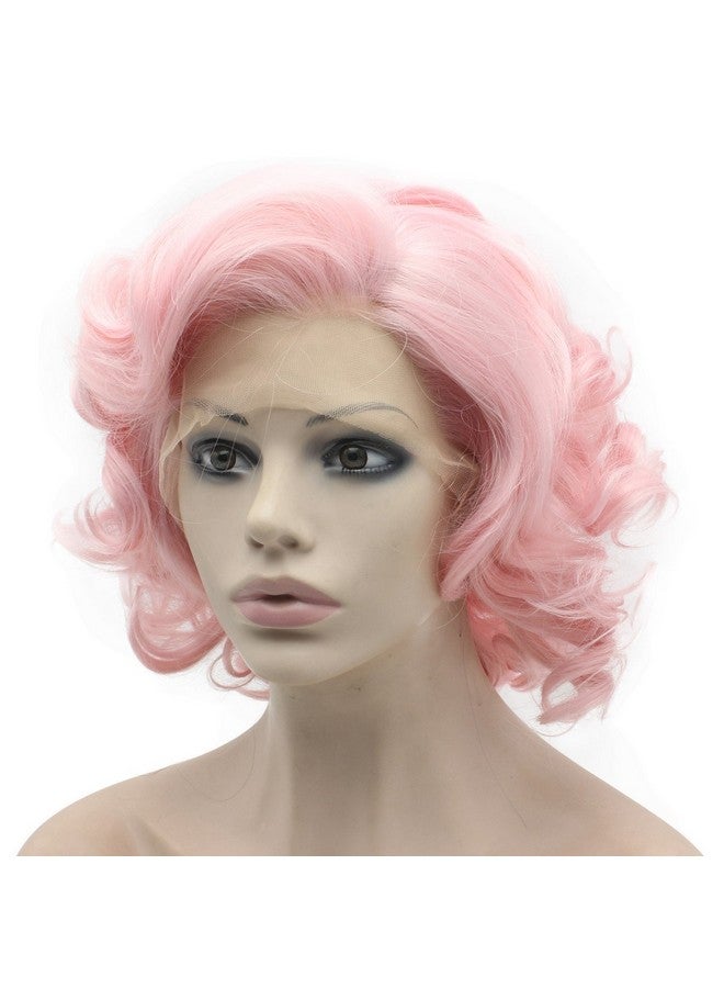 MX angel Mxangel Heat Friendly Synthetic Hair Lace Front Pink Short Curly Wig - Image 4