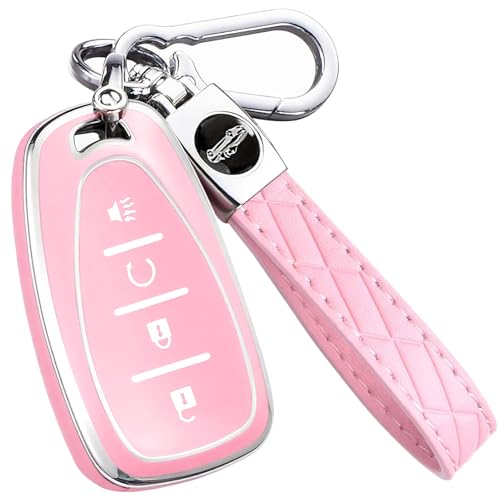 AAWQVRG Key Fob Cover for Chevy - Premium Soft TPU Shell Full Protection Case with Keychain, Fits Equinox Malibu Traverse Cruze Blazer Camaro Trailblazer Spark Sonic Volt Bolt Trax, Pink 4-Button - Image 1