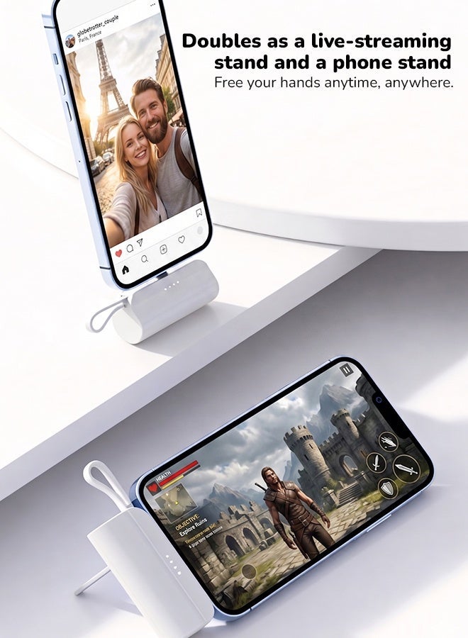 Mini Power Bank, 20W Fast Charging Power Bank with Foldable Power Cord&lanyard 2in1, 5000 mAh Small Power Bank USB C portable Charger, Travel Essentials, Compatible with All Phone - Image 4