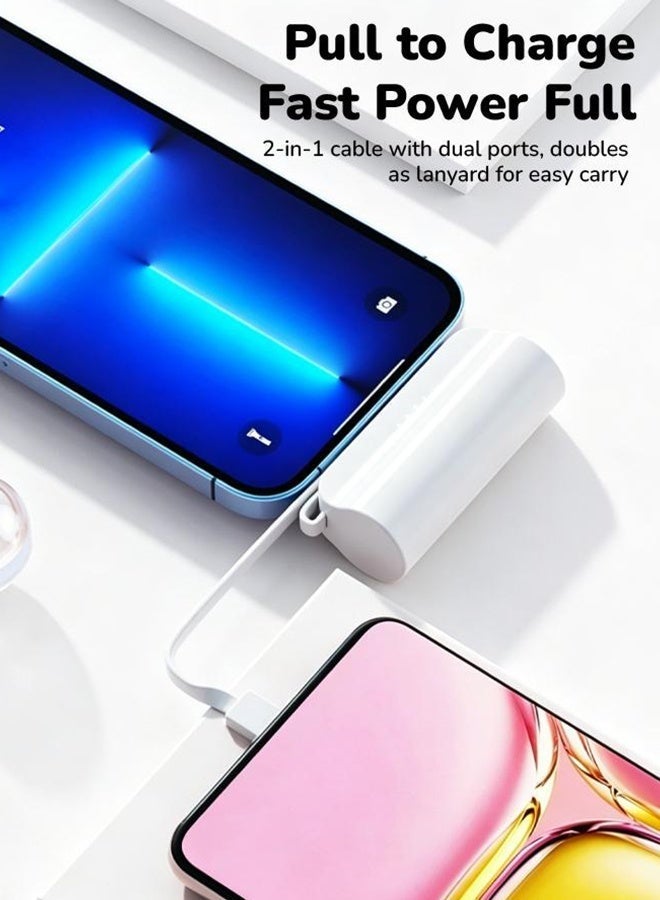 Mini Power Bank, 20W Fast Charging Power Bank with Foldable Power Cord&lanyard 2in1, 5000 mAh Small Power Bank USB C portable Charger, Travel Essentials, Compatible with All Phone - Image 2