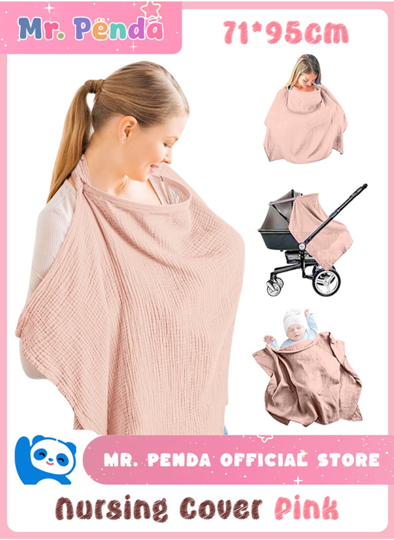 Mr. Penda Muslin Nursing Cover for Baby Breastfeeding, Breathable 100% Cotton Breastfeeding Cover with Rigid Hoop for Mother Nursing Apron (Pink)  - Image 1