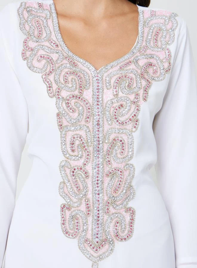 Maxim Creation Pink Pink Embellished Tie-Up Jalabiya Set for Women | Best Price UAE