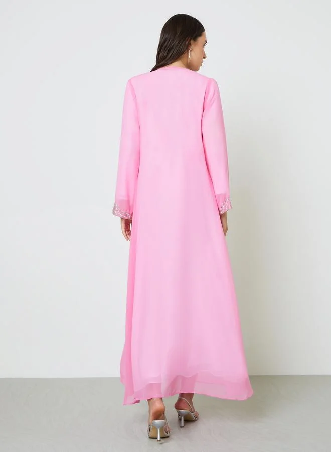 Maxim Creation Pink Pink Embellished Tie-Up Jalabiya Set for Women | Best Price UAE