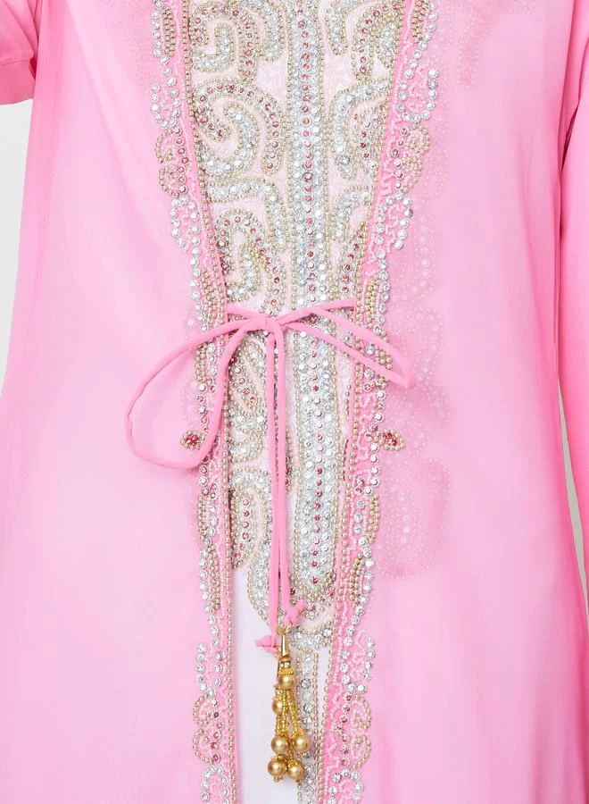 Maxim Creation Pink Pink Embellished Tie-Up Jalabiya Set for Women | Best Price UAE
