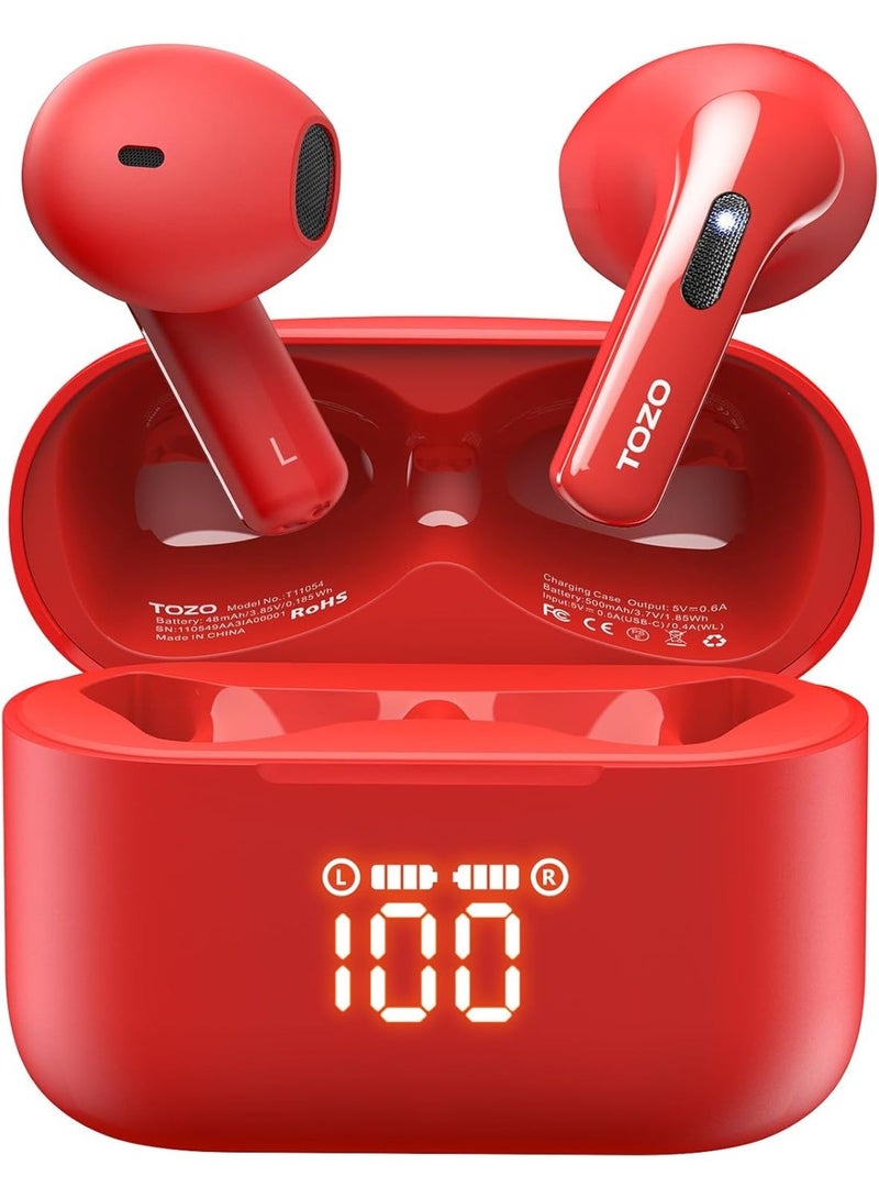 TOZO T21 Wireless Earbuds, 5.3 Bluetooth Headphone, Sem in Ear with Dual Mic Noise Cancelling, IPX8 Waterproof, 44H Playback Stereo Sound with Power Display Wireless Charging Case Red - Image 1