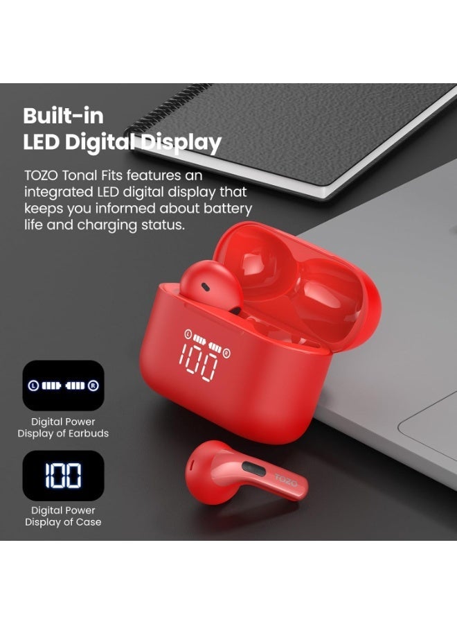 TOZO T21 Wireless Earbuds, 5.3 Bluetooth Headphone, Sem in Ear with Dual Mic Noise Cancelling, IPX8 Waterproof, 44H Playback Stereo Sound with Power Display Wireless Charging Case Red - Image 4