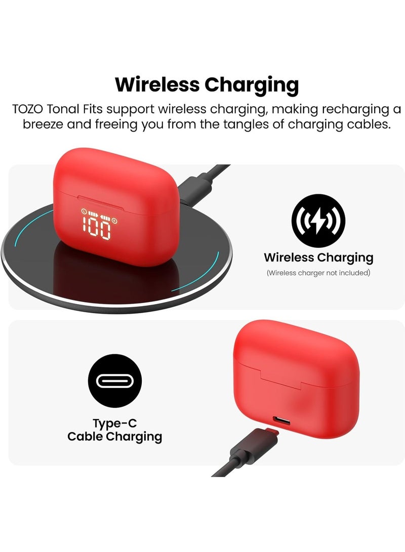 TOZO T21 Wireless Earbuds, 5.3 Bluetooth Headphone, Sem in Ear with Dual Mic Noise Cancelling, IPX8 Waterproof, 44H Playback Stereo Sound with Power Display Wireless Charging Case Red - Image 3