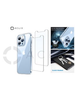 2 in 1 iPhone 13 Pro with A Glass Screen Protector 6.7 inch Shockproof Protective Case, Soft Scratch-Resistant Protection Case, Slim Transparent Thin Case for iPhone 13 Pro