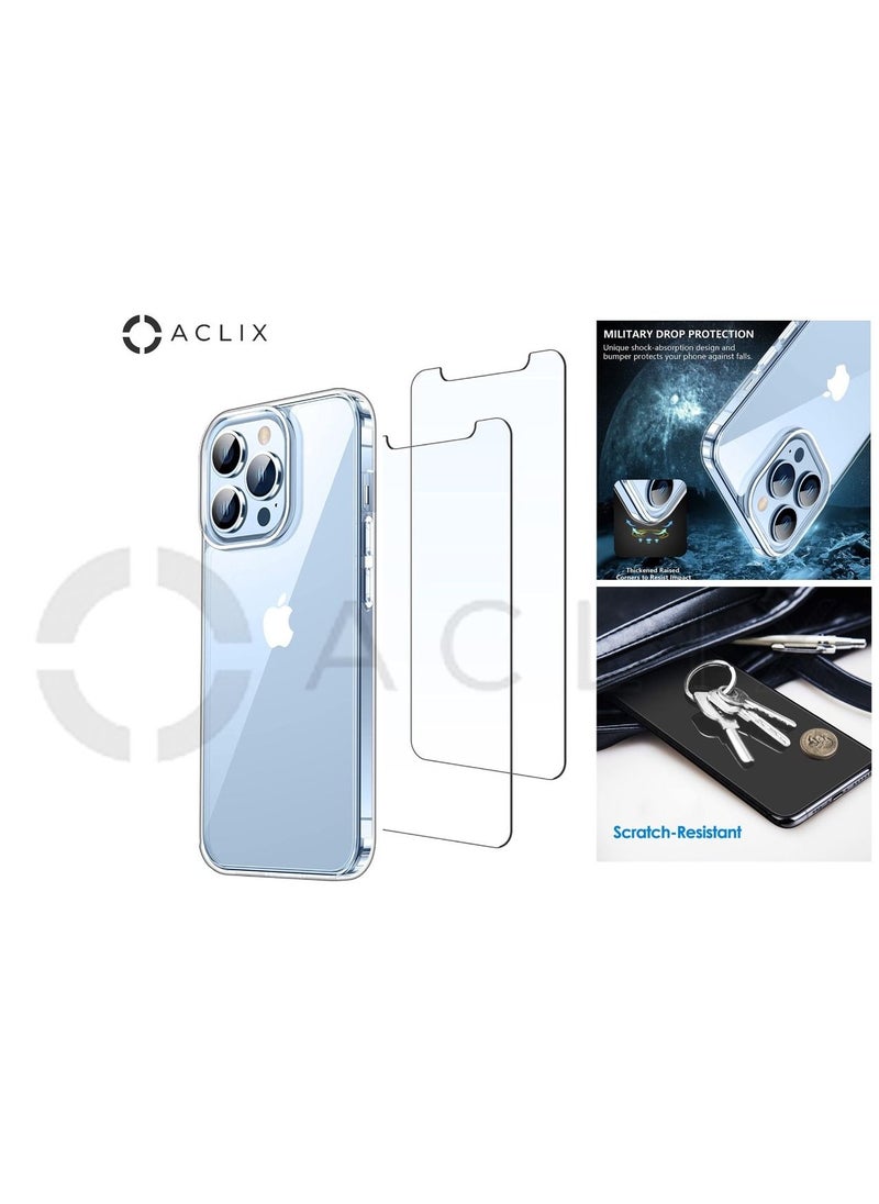 ACLIX - 2 in 1 iPhone 13 Pro with A Glass Screen Protector 6.7 inch Shockproof Protective Case, Soft Scratch-Resistant Protection Case, Slim Transparent Thin Case for iPhone 13 Pro - Image 1