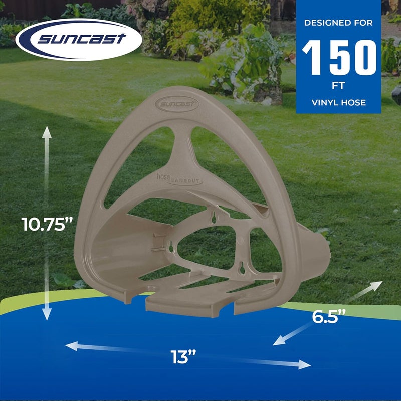 suncast 4 Pack Hangout HH150 Outdoor Wall Mounted Durable Resin Garden Hose Holder with Accessories Shelf, Designed for 150 Foot Garden Hoses, Taupe - Image 3