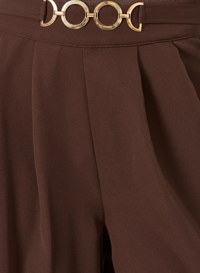 Take Two Brown Brown Pleated Wide Leg Pants for Women | Best Price UAE