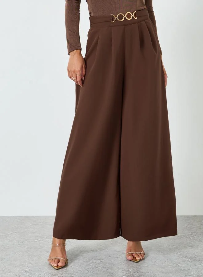 Take Two Brown Pleated Wide Leg Pants