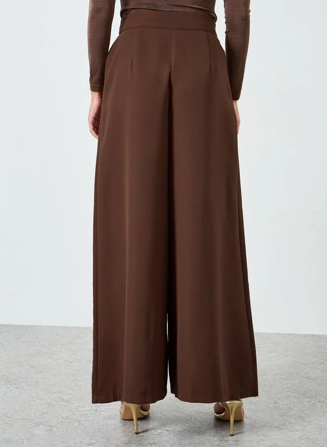 Take Two Brown Brown Pleated Wide Leg Pants for Women | Best Price UAE