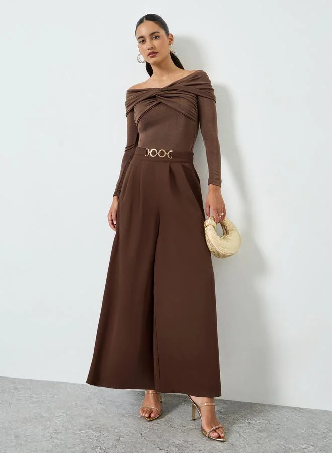 Take Two Brown Pleated Wide Leg Pants