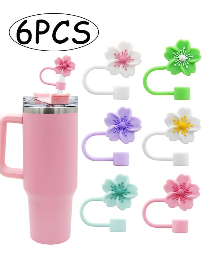 6 Pcs Silicone Straw Covers Cap Compatible with Stanley 30 Oz 40 Oz Cup Cute Flower Straw Toppers for Tumblers, 10 mm Dust Proof Drinking Straw Caps for Reusable Straws Tips Lids - Image 1