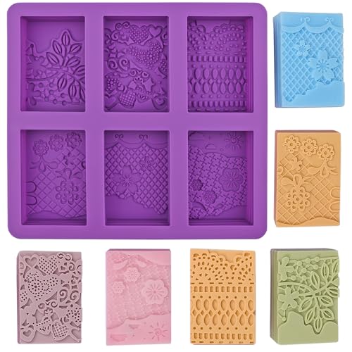 EDUEE Silicone Soap Mold 6 Cavities Rectangle Flower Soap Molds for Homemade Craft Lotion, Cake, Ice Cube(Size 3.15 x 2.17inch) - Image 1