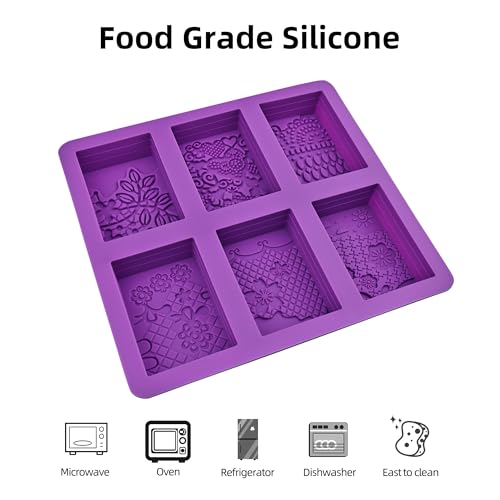EDUEE Silicone Soap Mold 6 Cavities Rectangle Flower Soap Molds for Homemade Craft Lotion, Cake, Ice Cube(Size 3.15 x 2.17inch) - Image 4
