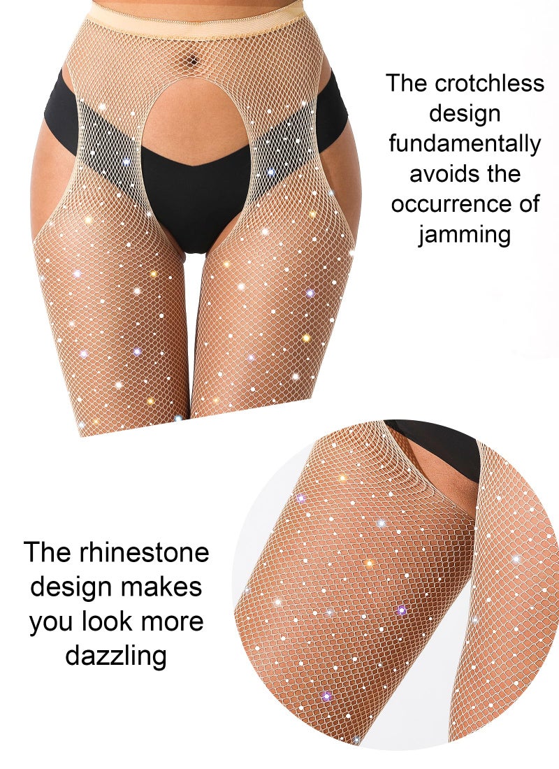 lmotpe Nude Fishnet Stockings for Women Tights Rhinestone Women's Sparkly Stockings High Waist Pantyhose - Image 2