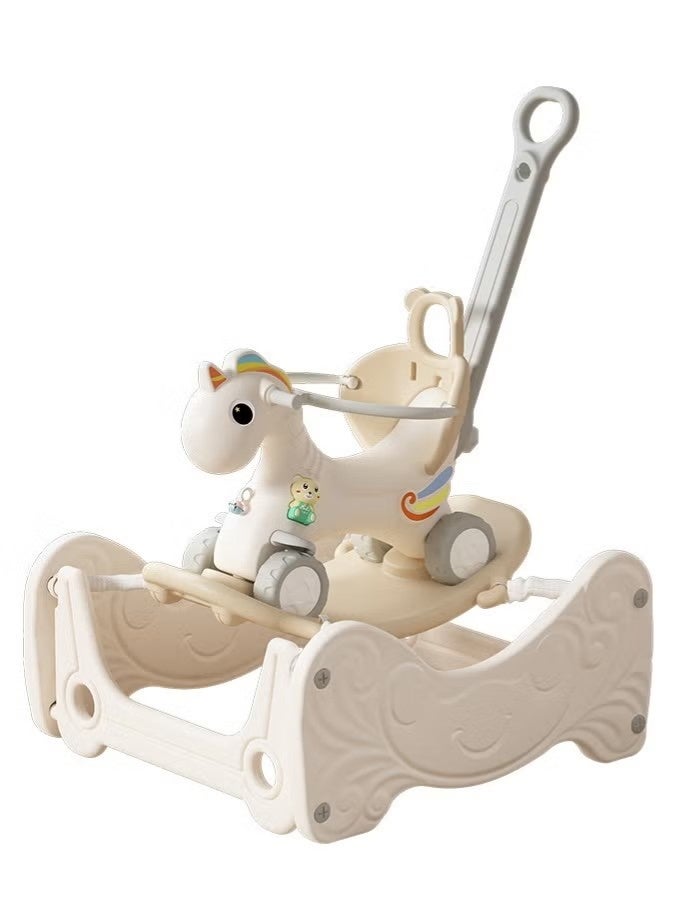 فول جوي حصان هزاز مع مسند للظهر للأطفال مع لوح توازن قابل للفصل وموسيقي وترامبولين 4*1 ,80*71*100 سم - Image 1