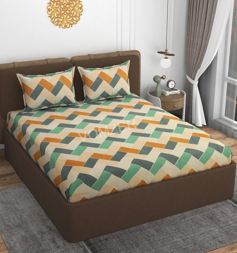 VOMZER abstract XXL Microfiber Soft Cotton King Size Bedsheet for Double Bed, King Size 108 x108 in, 9 Feet, 275x275 cm|2 Large Size Pillow Covers Without Joint - Green, 280 TC - 350 tc - Image 1