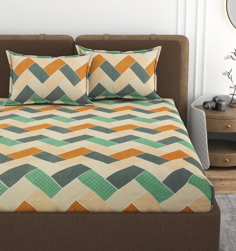 VOMZER abstract XXL Microfiber Soft Cotton King Size Bedsheet for Double Bed, King Size 108 x108 in, 9 Feet, 275x275 cm|2 Large Size Pillow Covers Without Joint - Green, 280 TC - 350 tc - Image 2