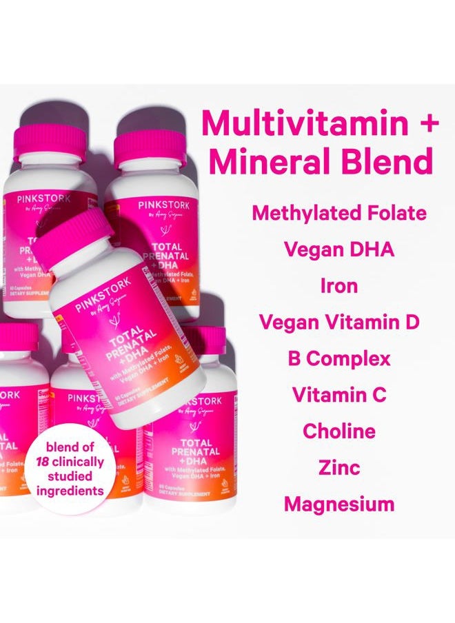 Pink Stork - Total Prenatal Vitamins with DHA, Folate, Iron, Choline, and Vitamin B12 - Prenatals for Women to Support Fetal Development, Pregnancy Must Haves, Berry Essence, 60 Capsules, 1 Month Supply - Image 1